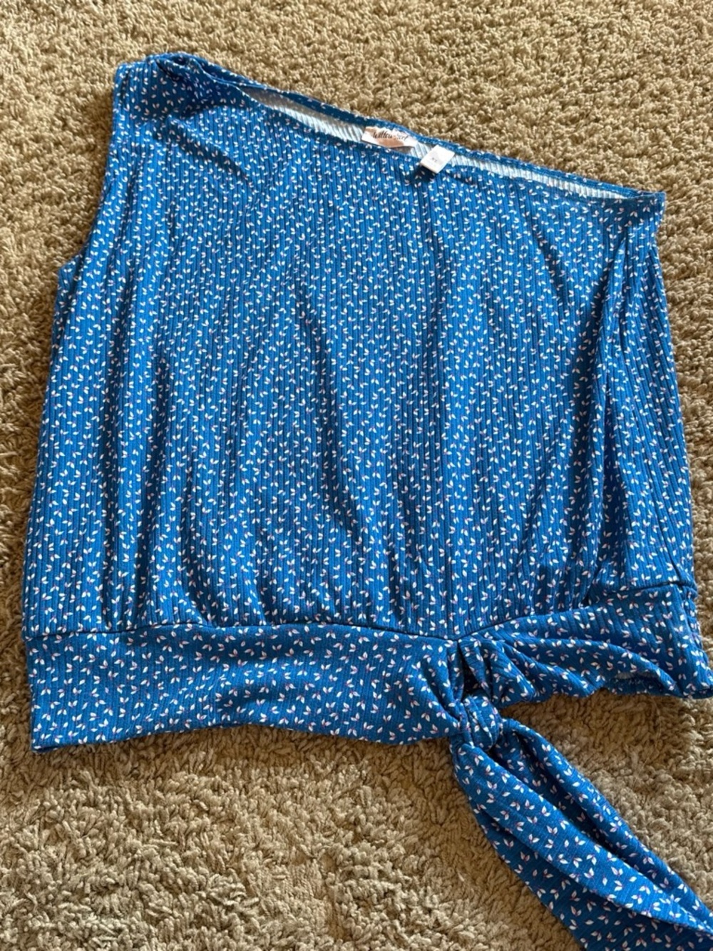 Blue Printed Tie One Sleeve Top